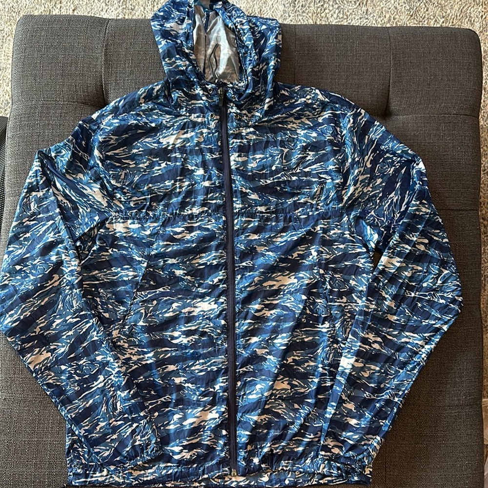 Unisex Resolution blue multi-colored lightweight zip up boat/raincoat szM